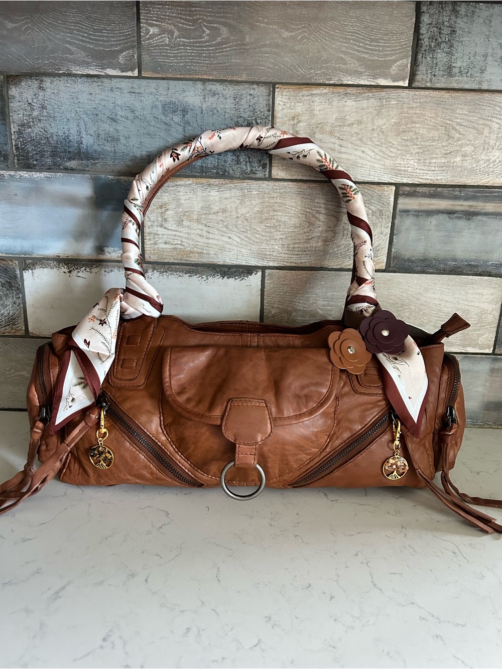 NWT Free People Sabo East West Bag in Saddle with Included Bags Charms & Scarf